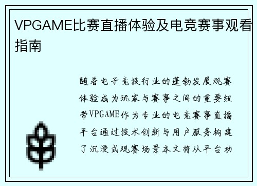 VPGAME比赛直播体验及电竞赛事观看指南